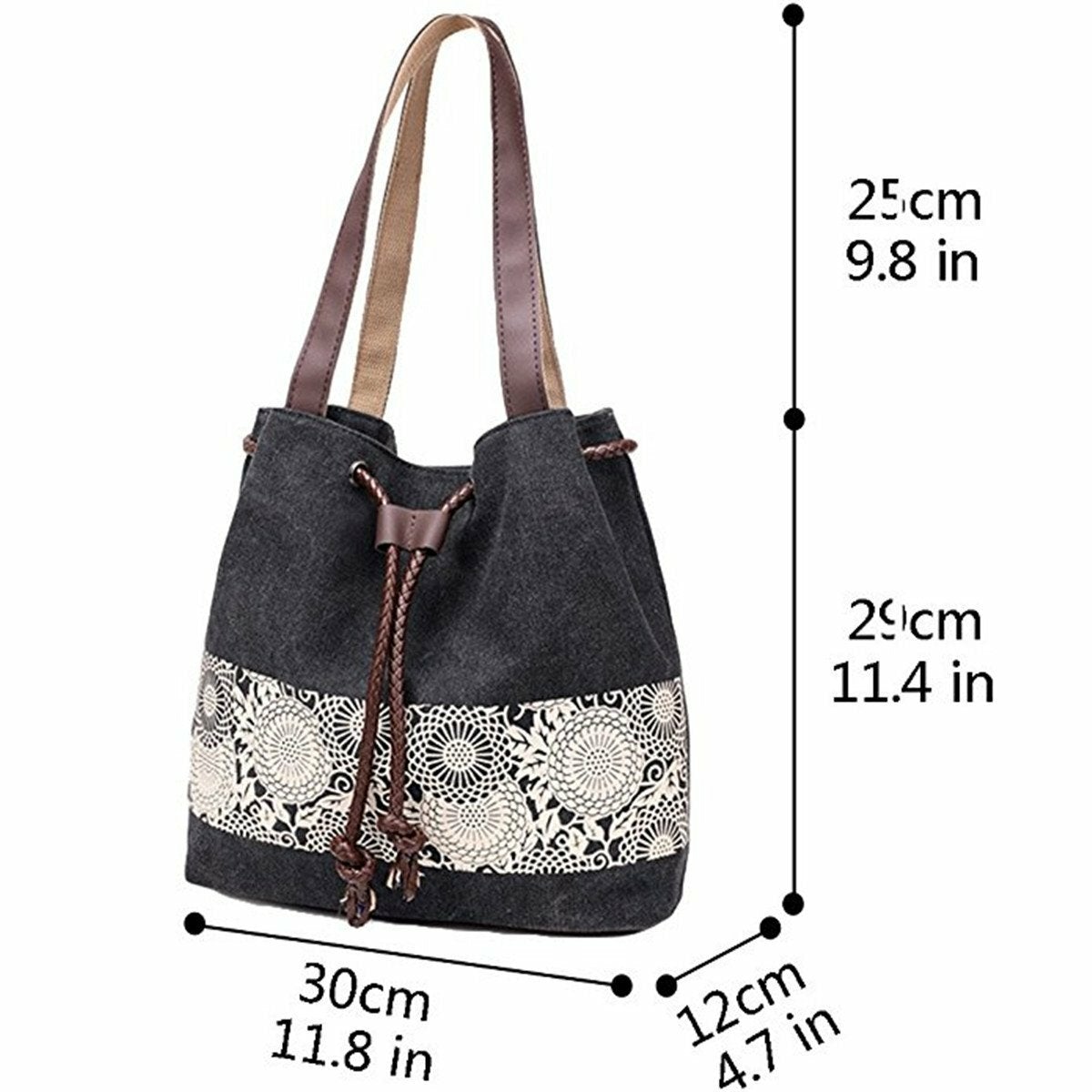 Women Canvas Bucket Tote Bag Dual-use Multi-pocket Shoulder Bag