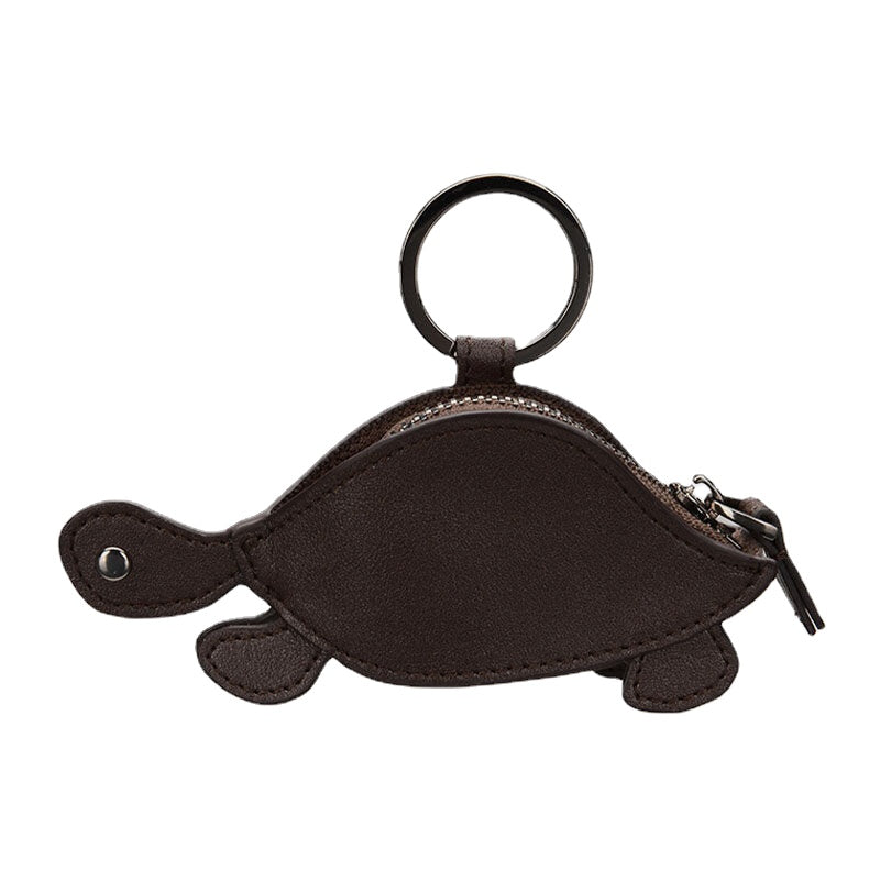 Women Genuine Leather Cowhide Cute Cartoon Turtle Pattern Storage Bag Coin Keychain