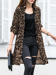 Long Sleeve Thin Light Chiffon Leopard Leisure Cardigan For Women