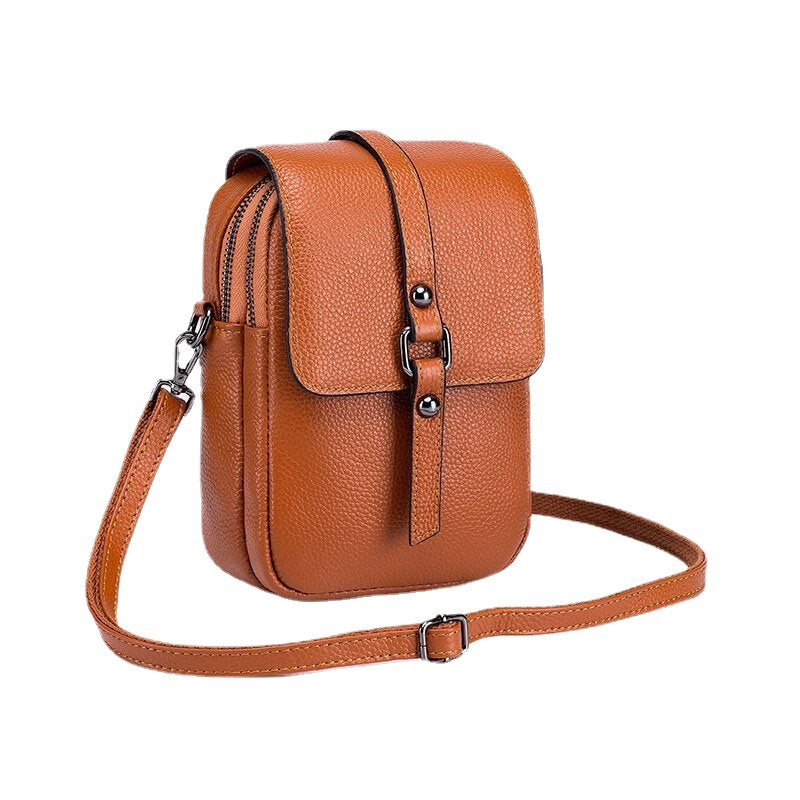 Women Genuine Leather Multi-Layers Earphone Hole 6.5 Inch Phone Crossbody Bag