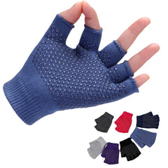 Women Non Slip Sporty Style Design Fingerless Yoga Gloves Cotton Open Figure Glove