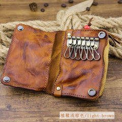 Men Genuine Leather Buckle Side Pull Pocket Key Bag Wallet