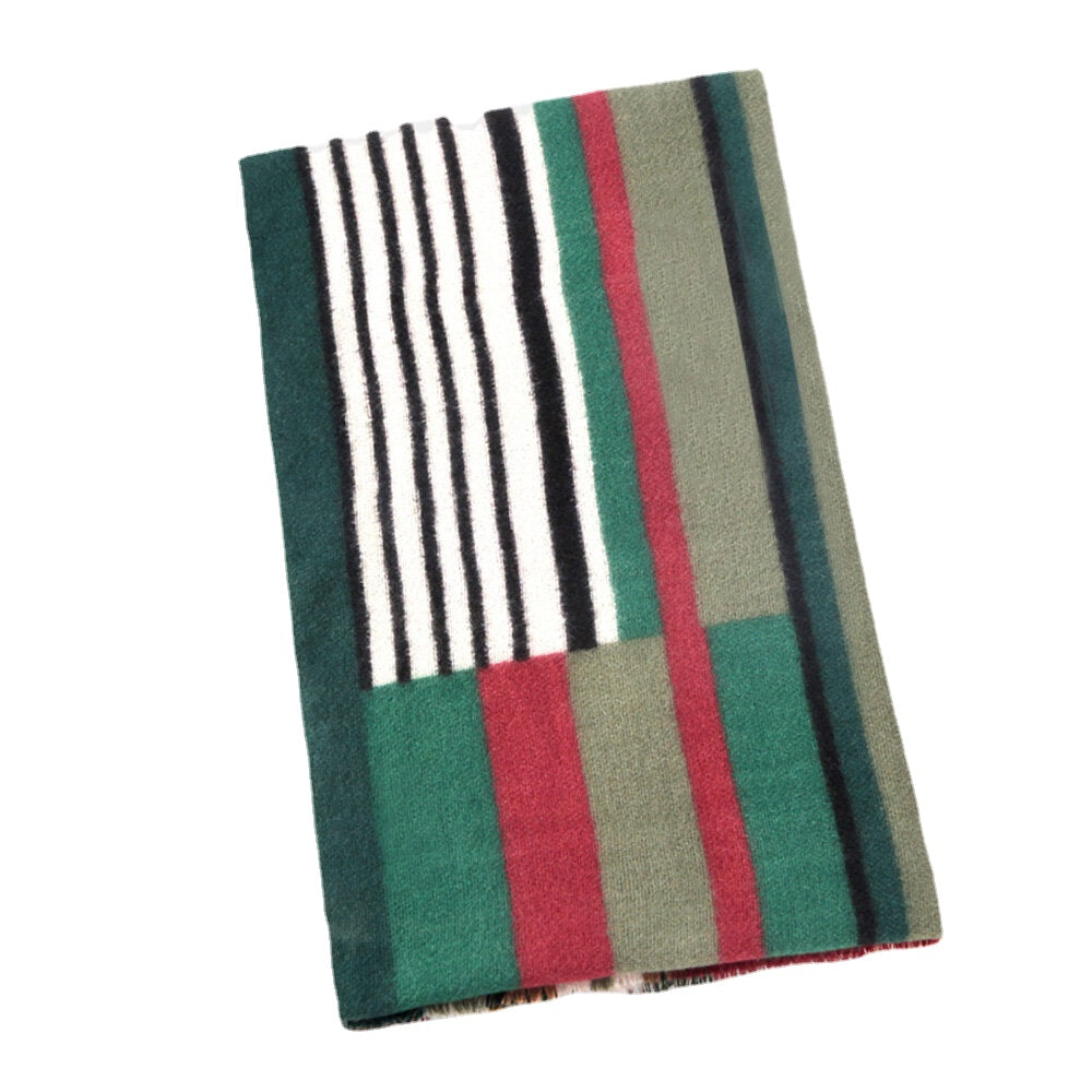 Women Colorful Striped Warmth Neck Protection Shawl Dual-use Cool-Protection Windproof Long Tassel Scarf