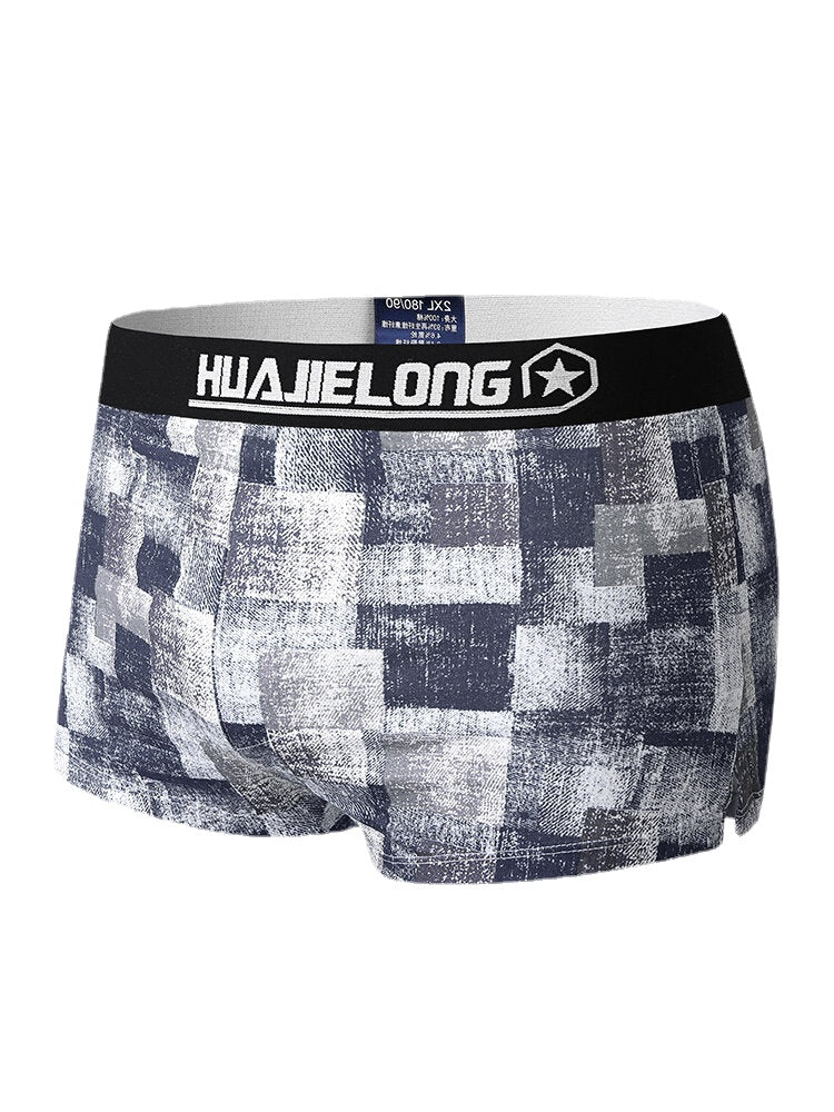 Mens 100% Cotton Colorblock Print Breathable Thin Elastic Mid Waist Arrow Short Boxers