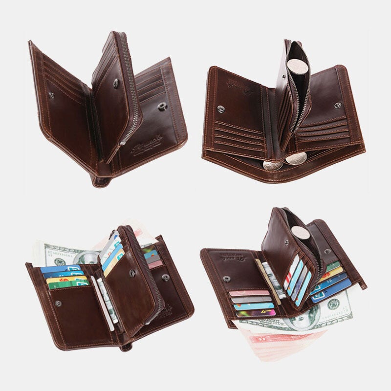 Men Genuine Leather RFID Blocking 20 Card Slots Bifold Wallet Purse Zipper Coin Bag