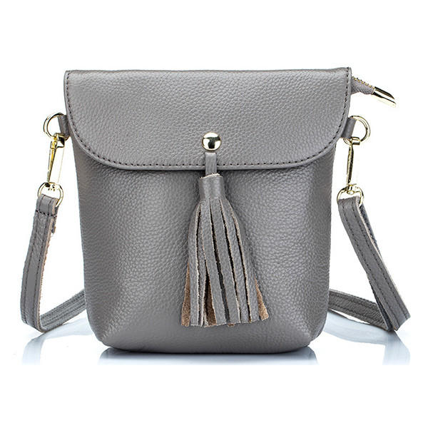 Genuine Leather Tassel Mini Shoulder Bags Vintage Hasp Crossbody Bags 5.5'' Phone Bags