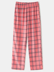 Women Plaid Print Revere Collar Chest Pocket Shirt Elastic Waist Pants Two Piece Pajama Set