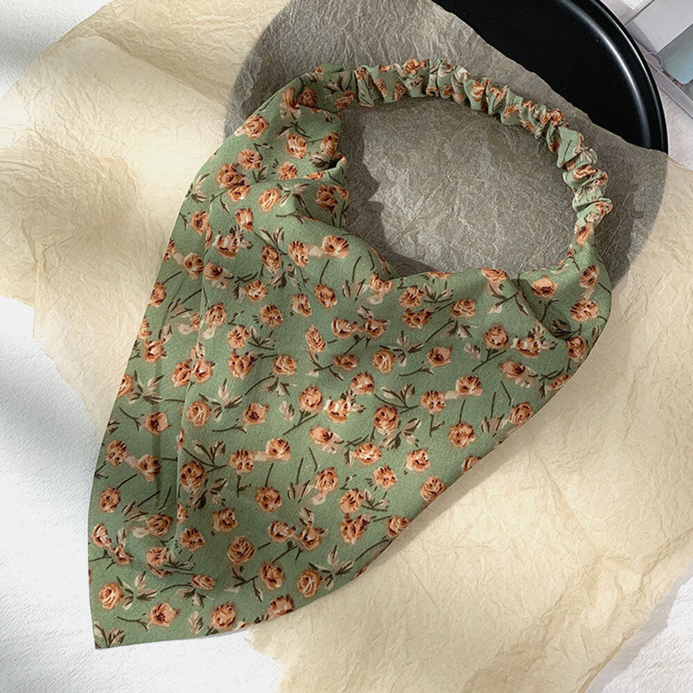 Women Chiffon Floral Pattern Elastic Square Scarf Fashion Triangle Scarf Headband Headscarf Headwear