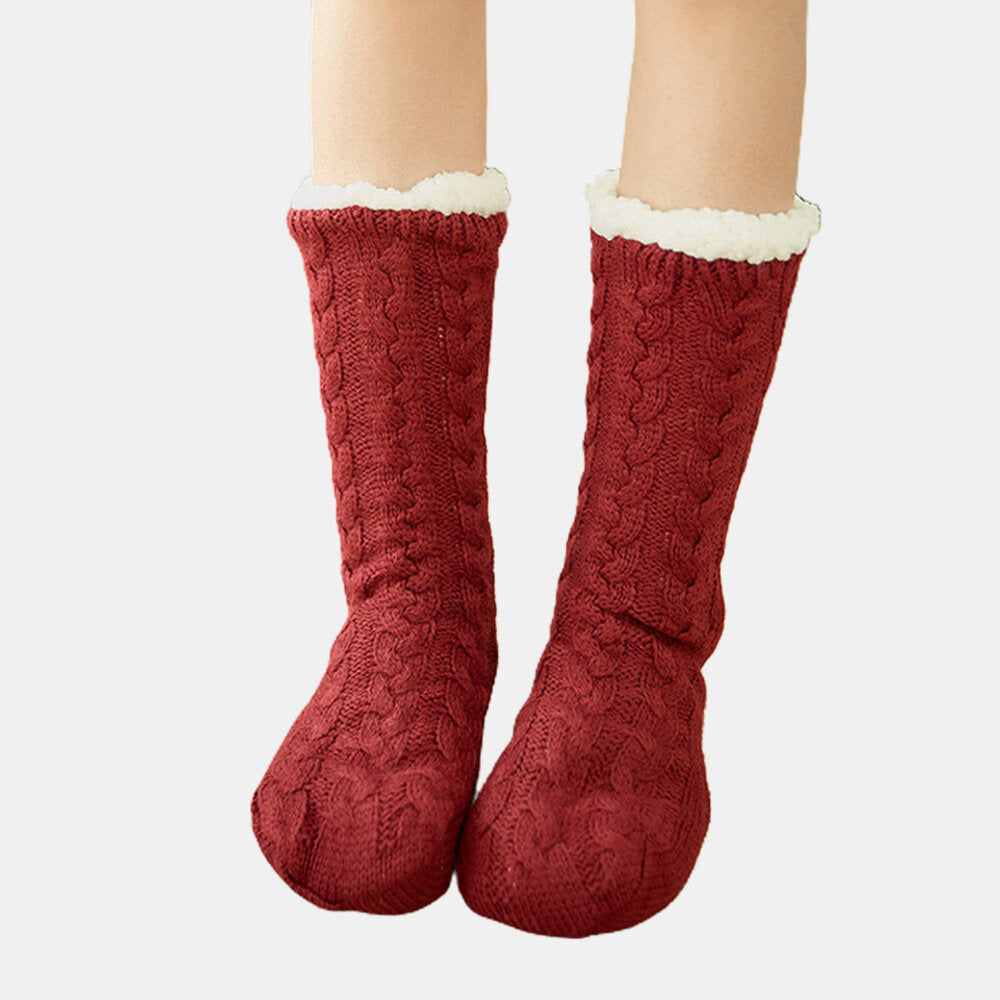 Women Warm Winter Outdoor Solid Color Plus Velvet Thicken Home Sleep Socks Tube Socks