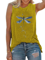 Women Dragonfly Print Sleeveless Casual Tank Tops