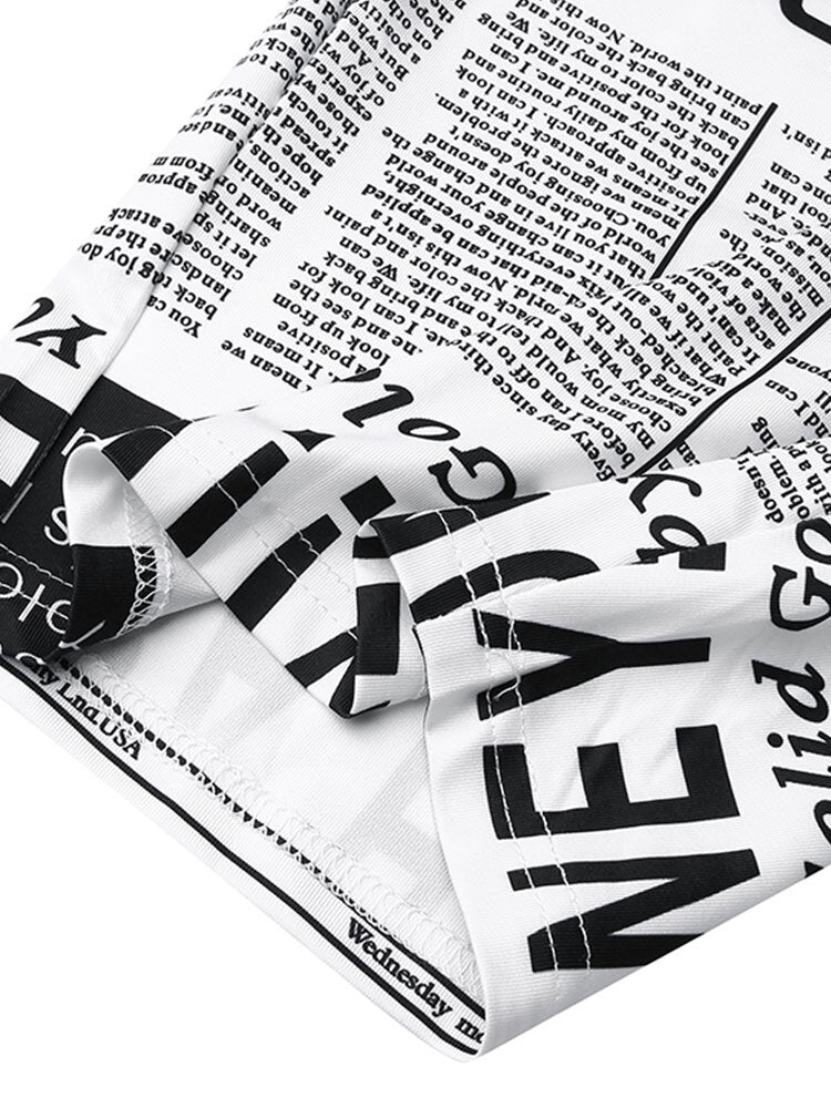 Casual Newspaper Print High Waist Shorts Sport Leggings For Women