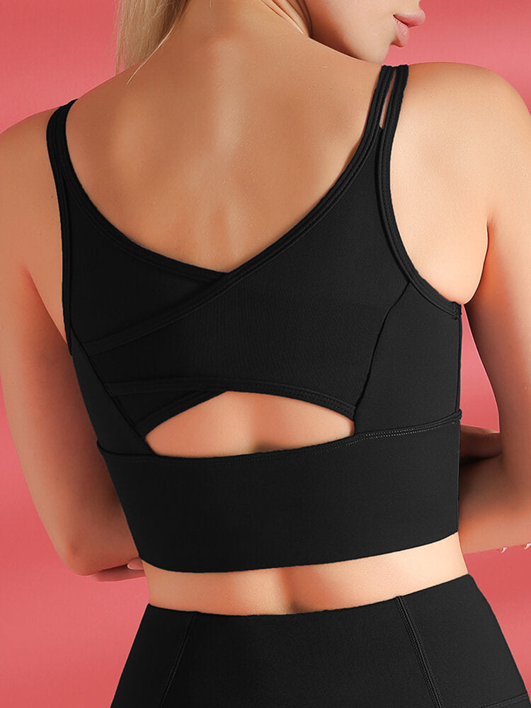 Women Solid Color Shockproof Mesh Patchwork Yoga Sports Bra
