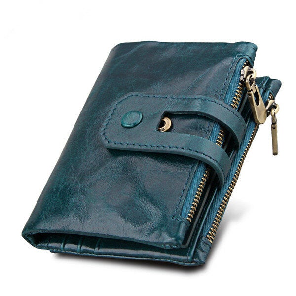 RFID Blocking Secure Wallet 11 Card Slots Vintage Genuine Leather Mens Zipper Wallet