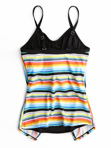 Plus Size Women Colorful Striped Spaghetti Straps Sleeveless Swimwear