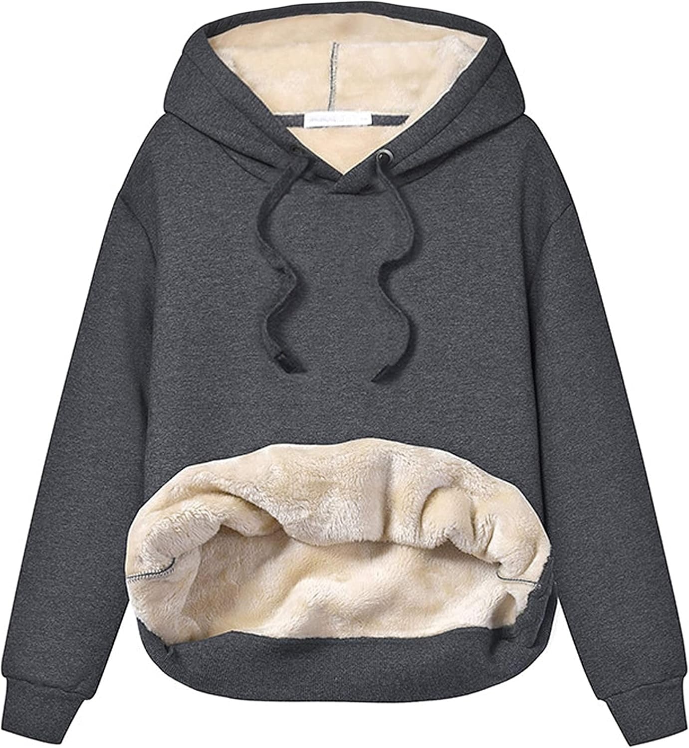 Women’s Cozy Sherpa Lined Hoodie Sweatshirt – Adjustable Drawstring Hood, Kangaroo Pocket, Long Sleeves for Fall & Winter Comfort