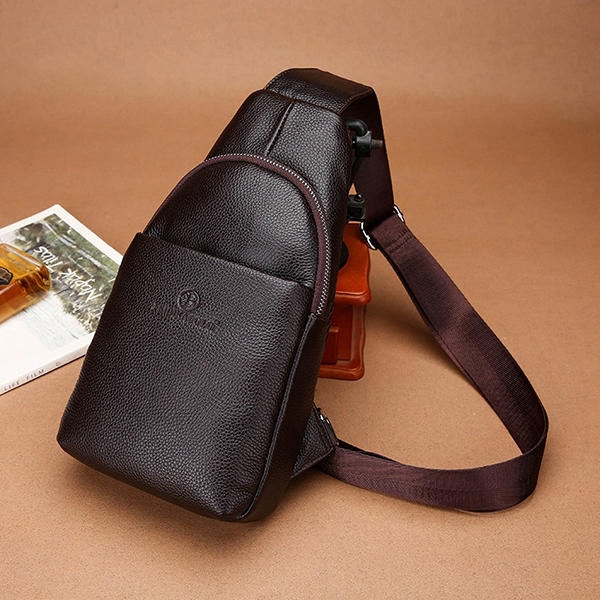 Men Genuine Leather Leisure Crossbody Bag Chest