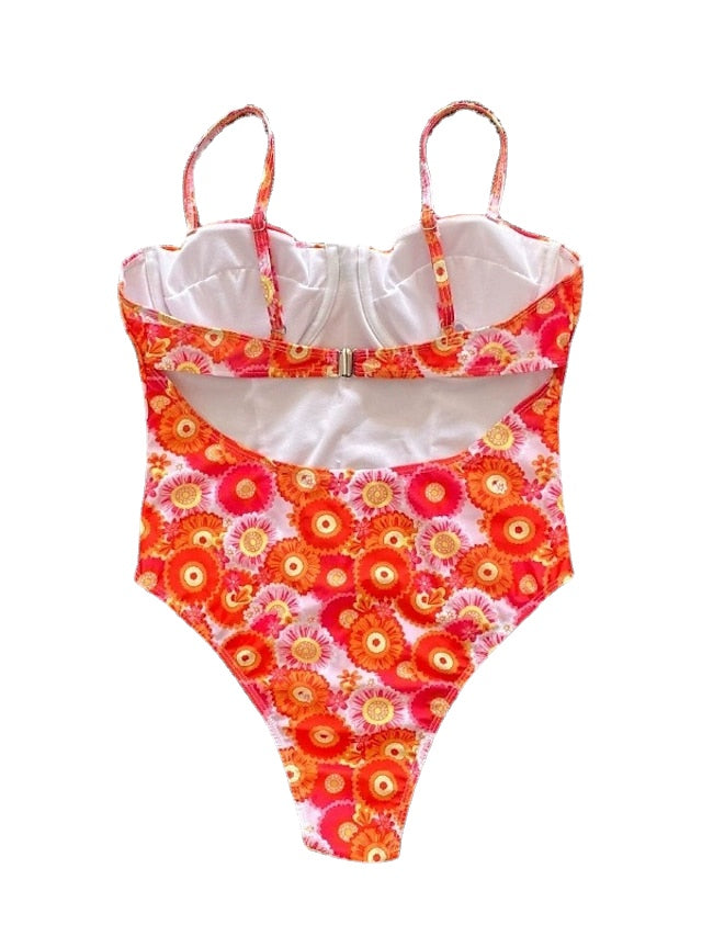 Women's Swimwear One Piece Monokini Bathing Suits Normal Swimsuit Tummy Control Open Back Printing High Waisted Floral Plaid Green Black Blue Rosy Pink Orange Strap Bathing Suits Sexy Vacation Fashion