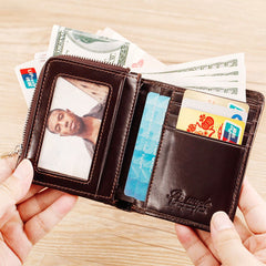 Men Genuine Leather Short Zipper RFID Anti-theft Retro Multi-card Slot Card Holder Coin Purse Wallet Money Clip