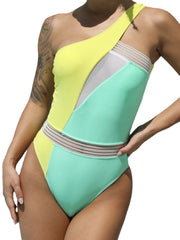 Contrast Color Hollow Out One Piece Beach Swimsuits With Pad