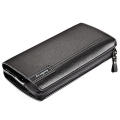 PU Business Casual Zipper Clutch Bag 4 Cash Pockets Wallet For Men