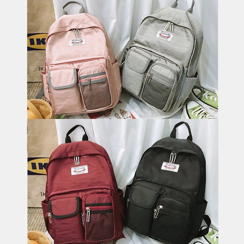 Women Solid Backpack Casual Large Capacity Multi-Pocket School Bag Backpack