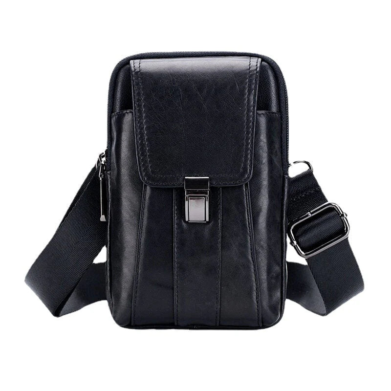 Retro Leather Zipper Phone Bag - Waist & Shoulder Carry