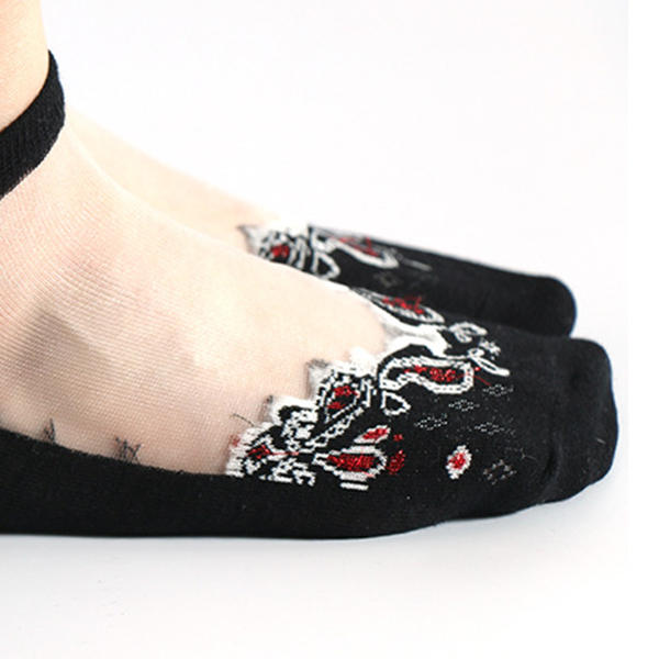 Women Summer Ultra Thin Breathable Socks Jacquard Crystal Silk Ankle Socks