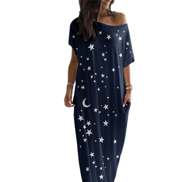 Women's Pajamas Nightshirt Nighty 1 PCS Star Simple Fashion Comfort Home Daily Bed Bamboo Breathable Gift Crew Neck Short Sleeve Print Spring Summer White Blue