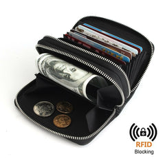 Unisex Genuine Leather 13 Card Slot Coin Holder RFID Anti-magnetic Mini Wallet Double Zipper Pocket Cowhide Coin Purse