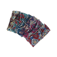 Women Bohemian Style Diamond Lattice Pattern Casual Outdoor Headdress Elastic Cross Tie Wide Brim Headband