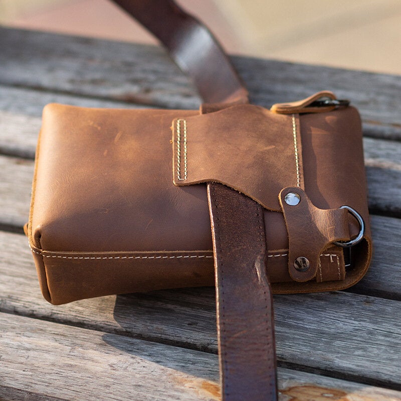 Men Genuine Leather Multifunction Lightweight Crossbody Bag Vintage 6.5 Inch Phone Waist Belt