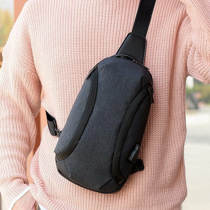 Men Casual Wild Large Capacity USB Charging Chest Bag Waterproof Back Anti-theft Zipper Pocket Shoulder Crossbody