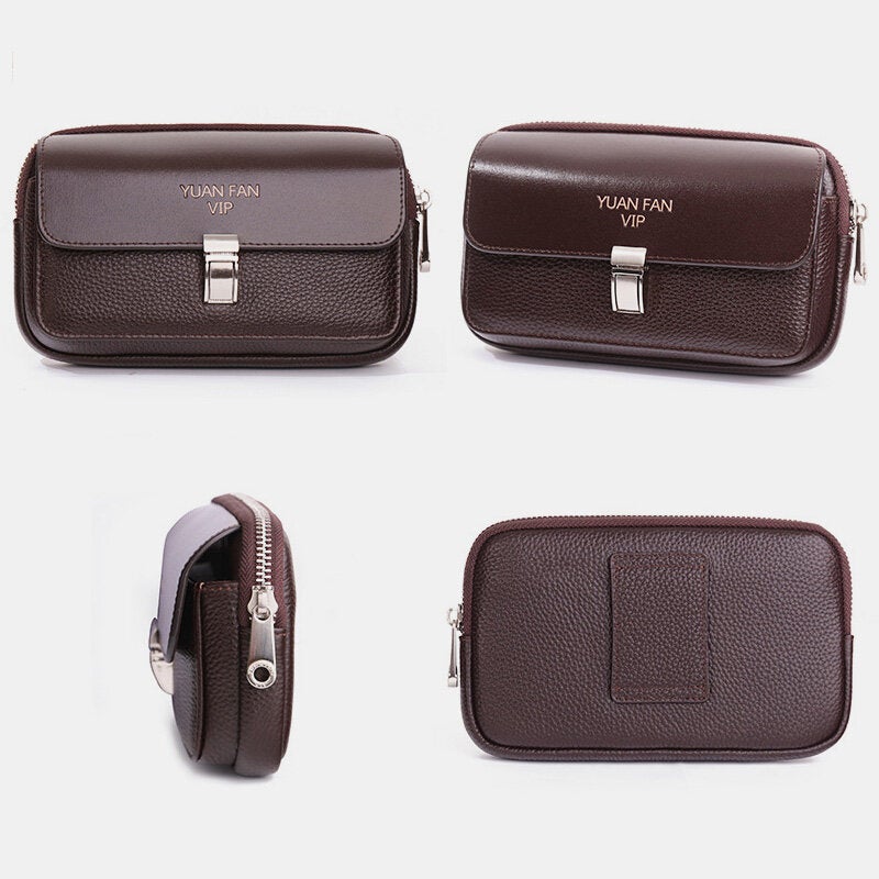 Men Retro Horizontal Soft Leather Multifunction Large Capacity 6/6.5 Inch Phone Bag Belt Waist