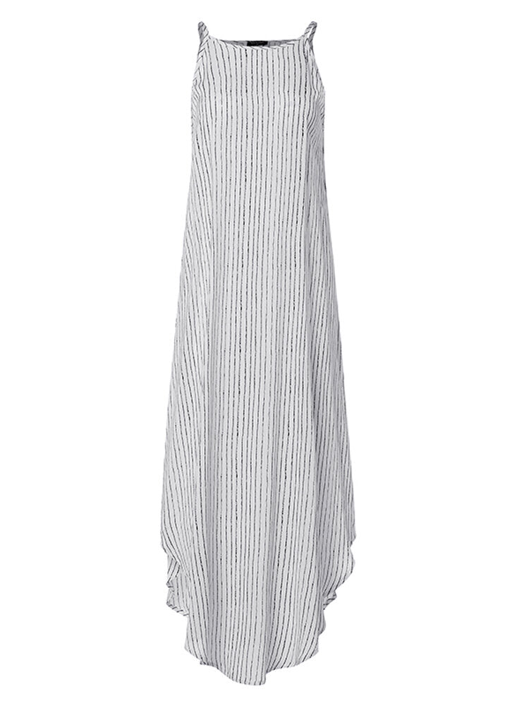 Women Casual Striped Strappy High Low Long Maxi Dress