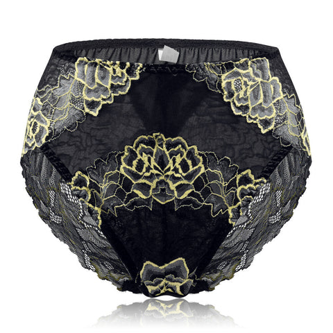 Plus Size Luxury Lace Floral Hollow Out Breathable Briefs