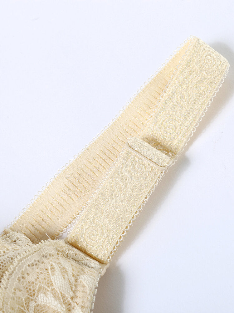 Plus Size Lace Jacquard Gather Full Coverage Push Up Bra,Milk Yellow