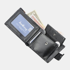 Men Faux Leather Contrast Color Retro Business Fashion Card Holder Wallet