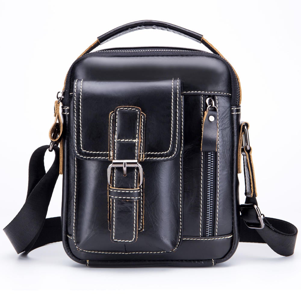 Men Classic Leather Handbag Casual Business Small Crossbody Bag Shoulder