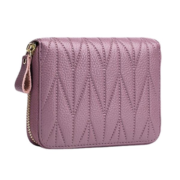 Women RFID Genuine Leather Multi-Slots Zipper Purses Card Holder