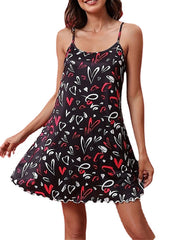 Women's Sheath Dress Slip Dress Mini Dress Sexy Dressy Print Heart Strap Party Home Black Wine