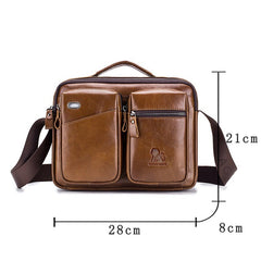 Men Genuine Leather Crossbody Bag Earphone Cowhide