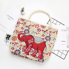 women elephant printed large capacity national tote handbag