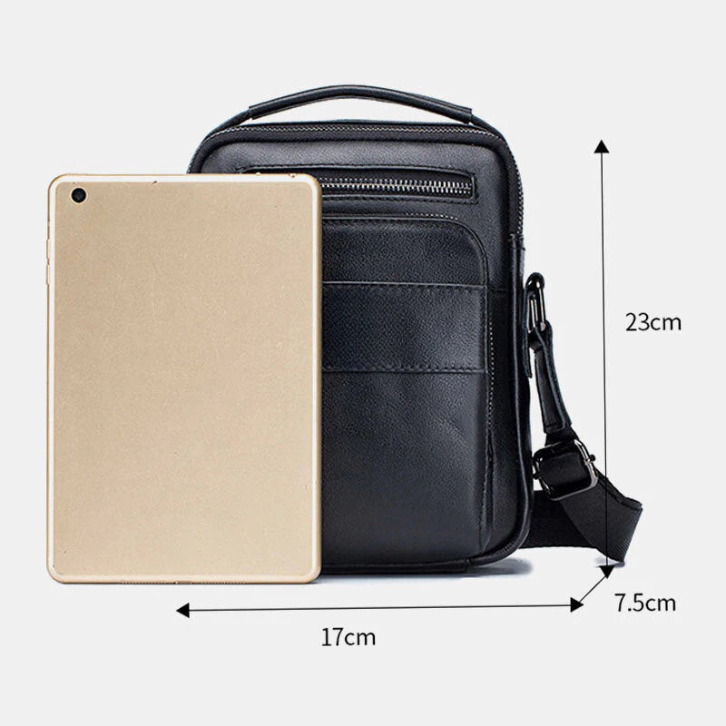 Men Genuine Leather Multifunction Multi-Pocket Waterproof Crossbody Bag Shoulder Bag