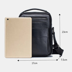Men Genuine Leather Multifunction Multi-Pocket Waterproof Crossbody Bag Shoulder Bag