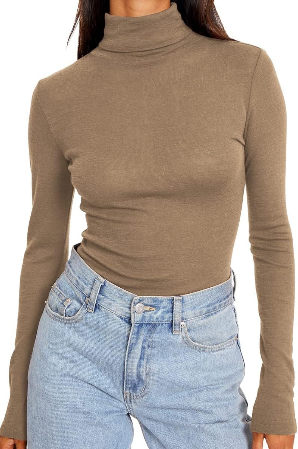 Women's Turtleneck Long Sleeve Shirts Fall Fashion Basic Layering Slim Fit Soft Thermal Underwear Tops