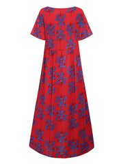 Floral Print V-Neck Leisure Holiday Maxi Dress