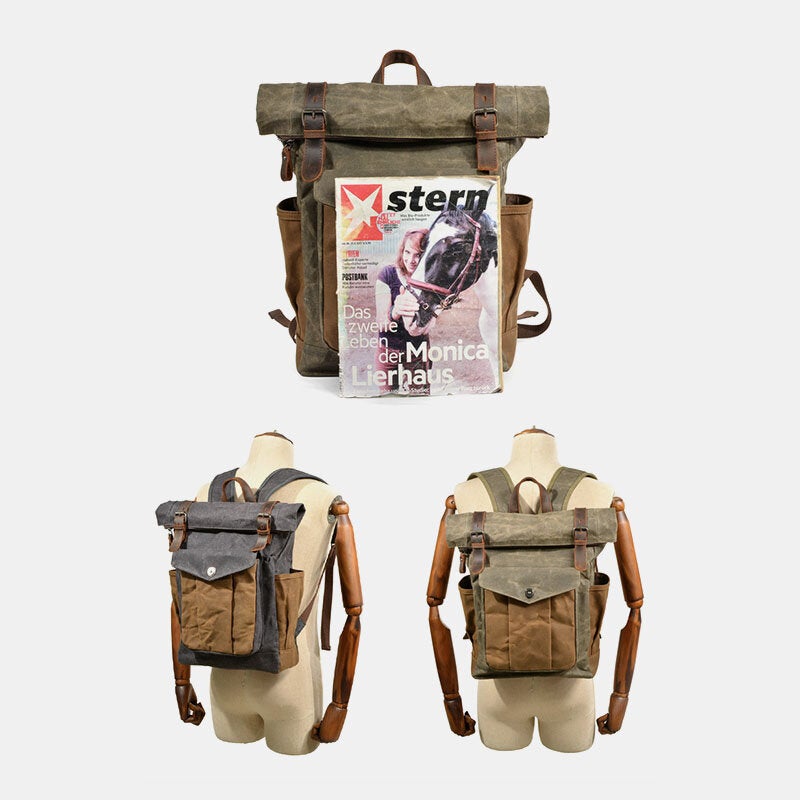 Men Vintage Canvas Travel Bag Waterproof Backpack Sport Climbing