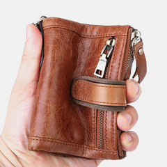 Men Genuine Leather RFID Anti-theft Retro Zipper Cowhide Chain Multi-slot Card Holder Wallet