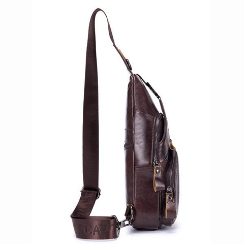 Genuine Leather Retro Chest Bag Outdoor Leisure Daypack Crossbody for Men