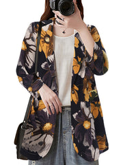 Women Full Sleeve Lapel Floral Bohemian Leisure Retro Thin Suit